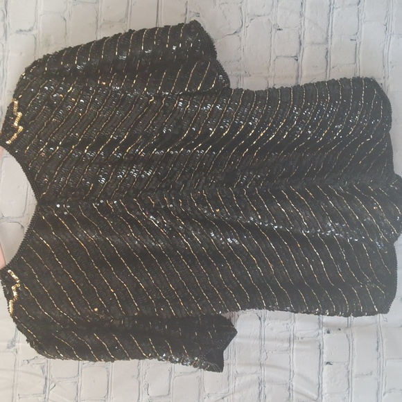 Vintage 💯 silk sequin & beaded top size large - Picture 2 of 4